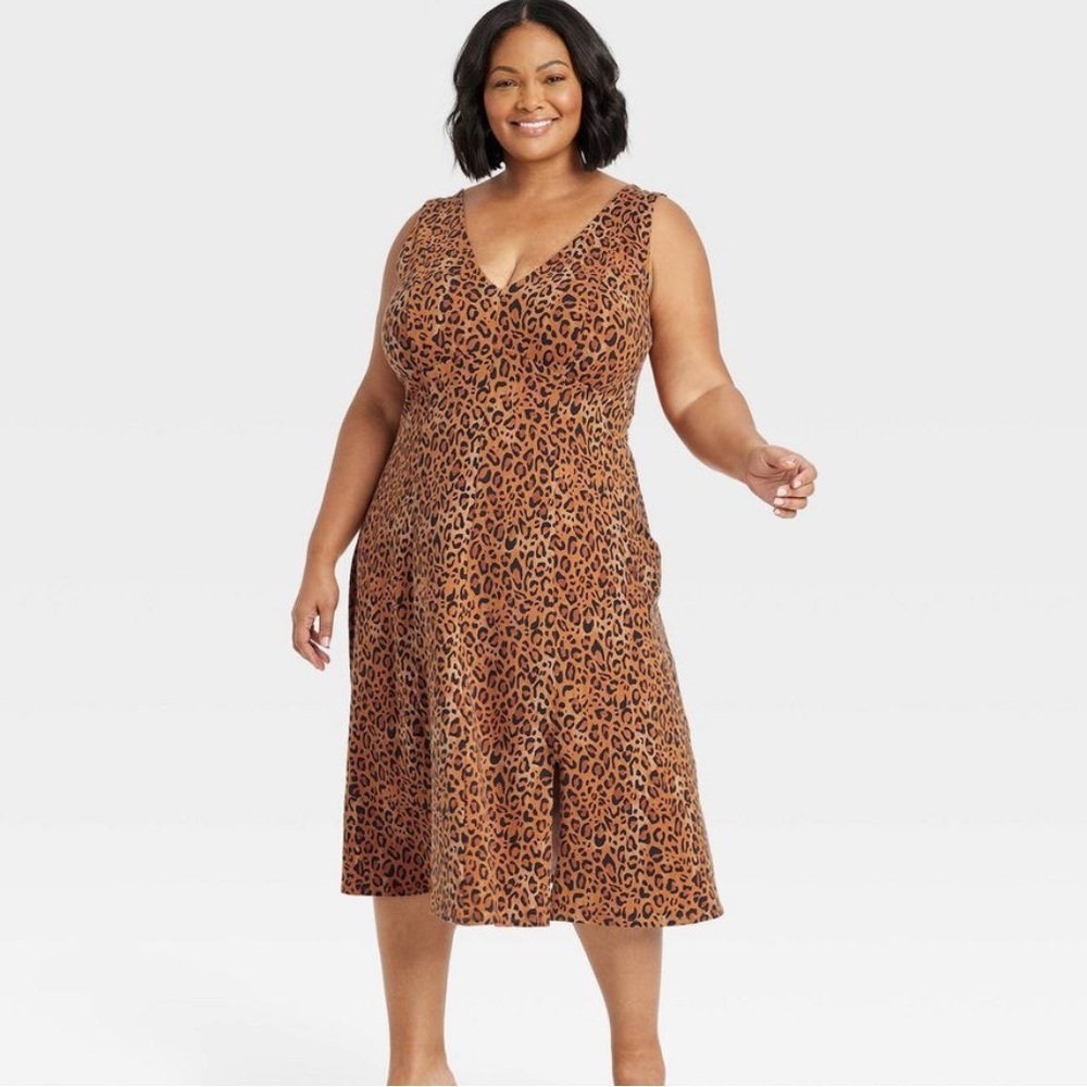 Ava & Viv dress cheetah print A line sleeveless Orange Brown Black plus Size 1X